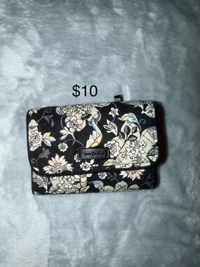 Vera Bradley Black Floral Quilted Wallet with Pastel Accents